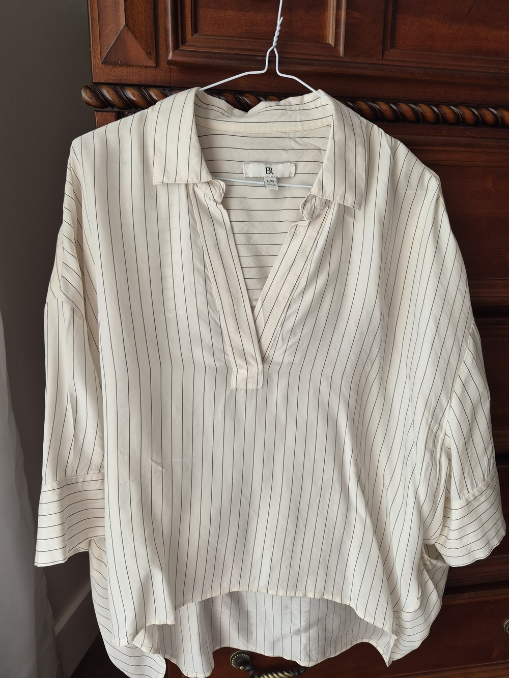 Light Cream Pinstripe V-Neck Blouse - Banana Republic
